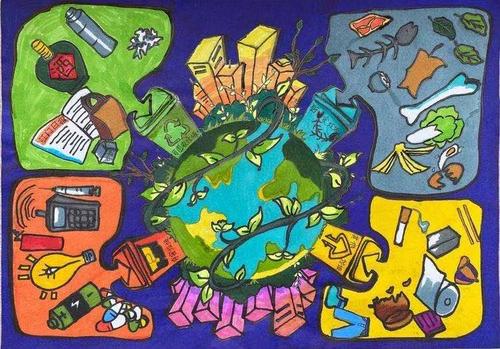 动手能力,用五彩斑斓的画笔在纸上创作了属于自己的环保理念绘画作品