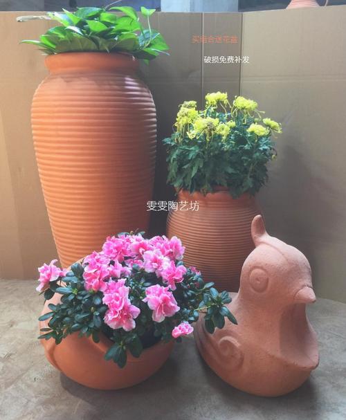 热卖户外小陶罐园林景观土陶粗陶红陶盆红陶花盆大庭院摆件组合三件套