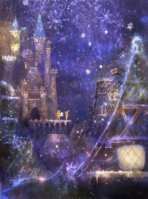 城堡星空唯美冷色系插画~收集了这么多治愈系的插图沉沉还是觉得这张