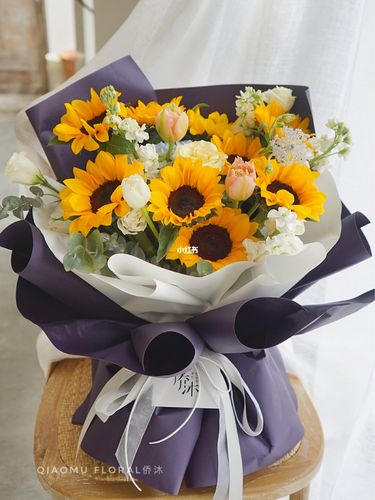向日葵混搭花束 绣球郁金香紫罗兰_花束_郁金香_向日葵_混搭_花筑怎么