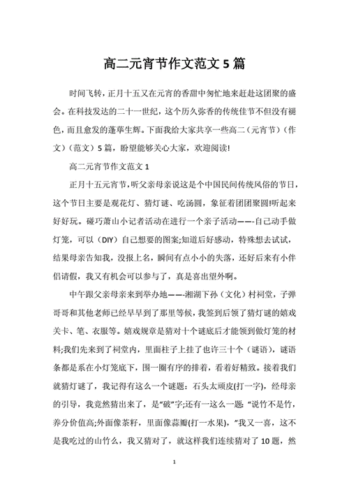 高二元宵节作文范文5篇docx8页