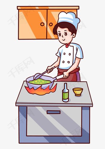 美食女厨炒菜插画