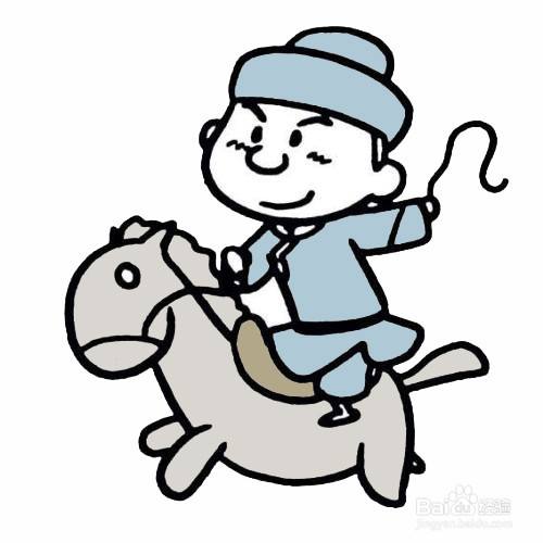 骑马练武术的人的简笔画