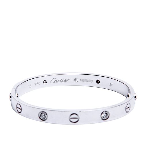 cartier(卡地亚)love系列18k白金4钻手镯 16