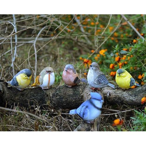 6 pcs garden animal ornaments playing magpie resin small bird