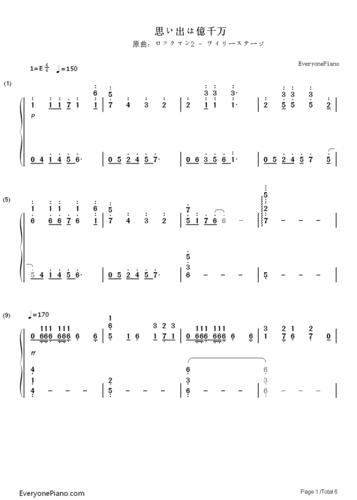 思い出は亿千万(亿千万的回忆)-eop教学曲双手简谱预览1