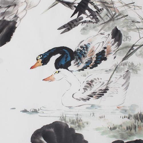 名家书画作品名人字画四尺竖幅水墨画写意野鸭子国画花鸟手绘真迹