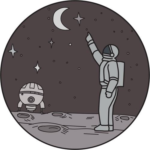 宇航员,指向,星,月亮,航天器,线条,风格,插画,天空,指点,背景,室内,圆