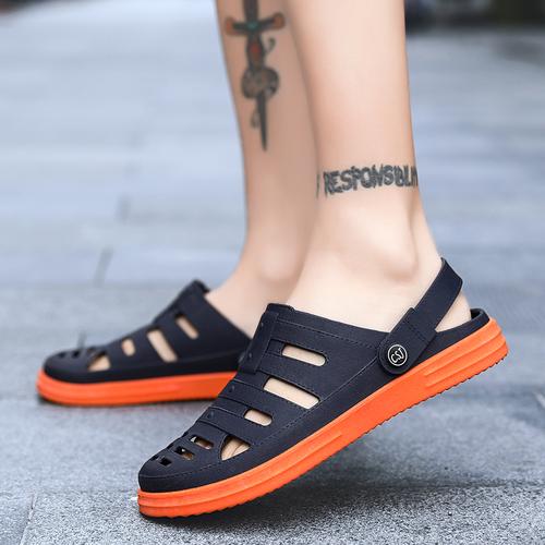 塑料高档凉鞋男可下水沙滩鞋夏季透气软底防滑防水两穿洞洞鞋塑胶好不