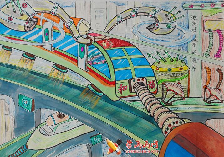 小学六年级科幻画获奖作品《新和谐号动车组》