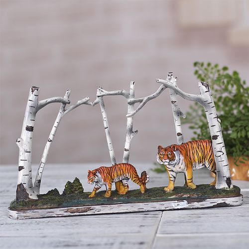 老虎创意礼物摆件 黑熊 狼鹿 原始粗犷白桦林动物系列