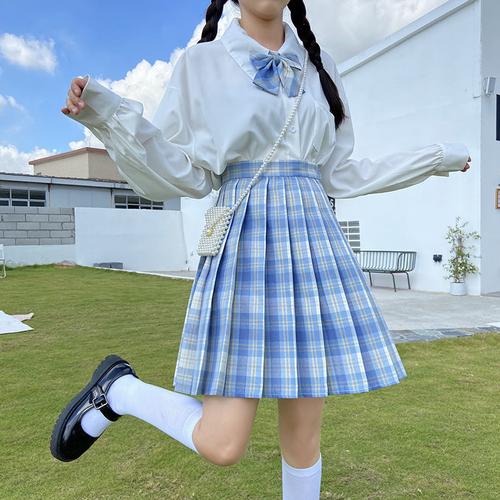 冰淇淋jk格裙蓝色格子制服短裙高腰显瘦日系学院风百褶裙女夏冰淇淋4