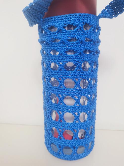 纯手钩水杯保护套紫水草花隔热防摔大小杯通用保温杯套提绳可定制