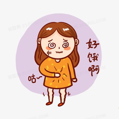 手绘女孩饥饿表情包元素