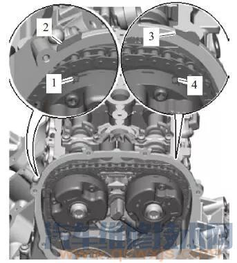 将凸轮轴正时链放到驱动链轮和凸轮轴调节器上,并松松地拧入螺栓.