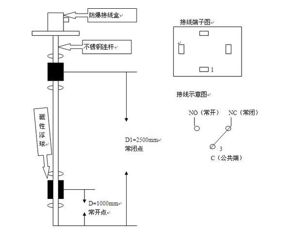 连杆浮球液位开关多点位控制示意及接线图