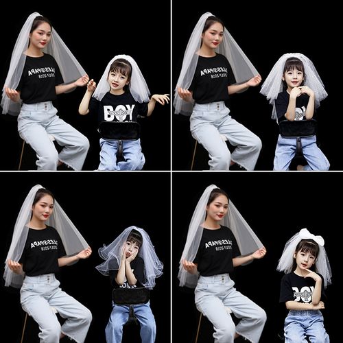 短款网红头纱亲子拍照头纱道具母女儿童头纱头饰超仙森系复古白色