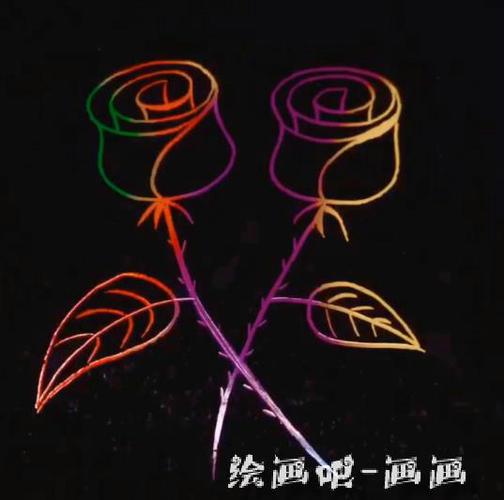 简笔画视频 植物简笔画              黑色刮画纸上画玫瑰花简笔画