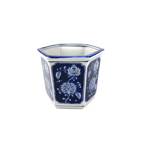 釉下彩六角形青花瓷花盆 陶瓷盆栽 高温烧制 一套3个 按套批发