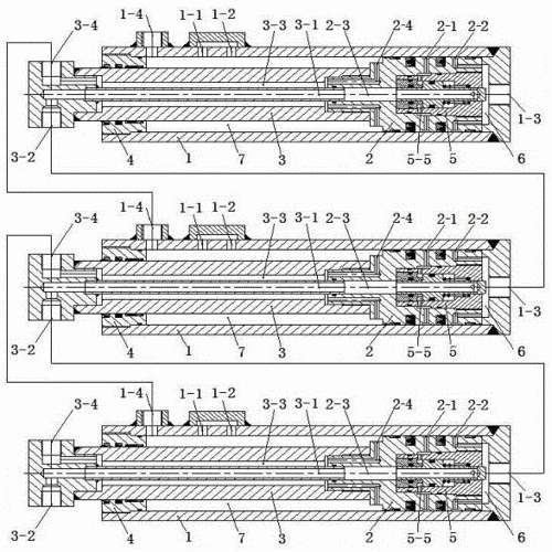 一种带液控单向阀的顺序油缸,其特征在于其包括若干个结构完全相同的