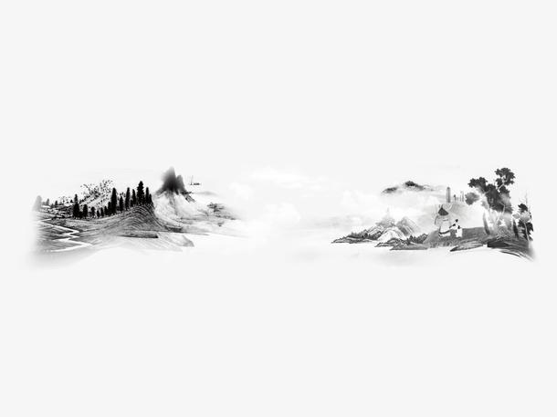 淡雅中国风山水墨画免抠图
