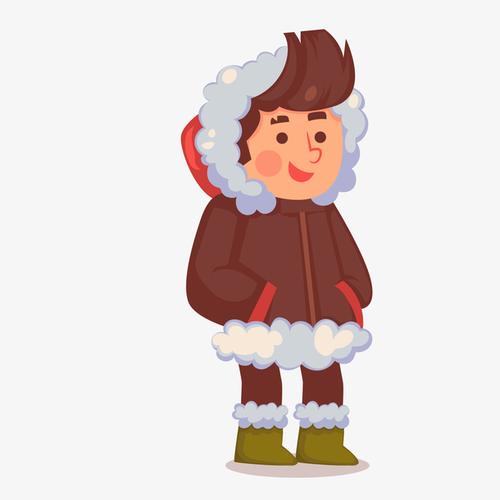 灰黑色穿棉袄卡通男孩