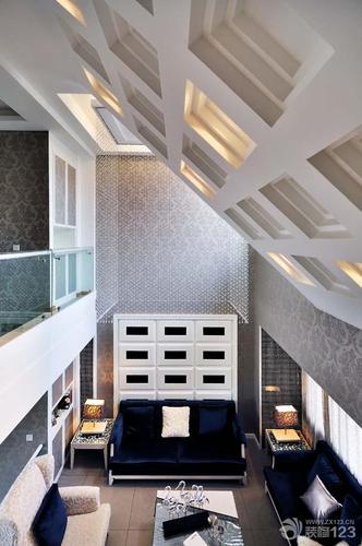 中国古典斜顶客厅吊顶造型装修效果图