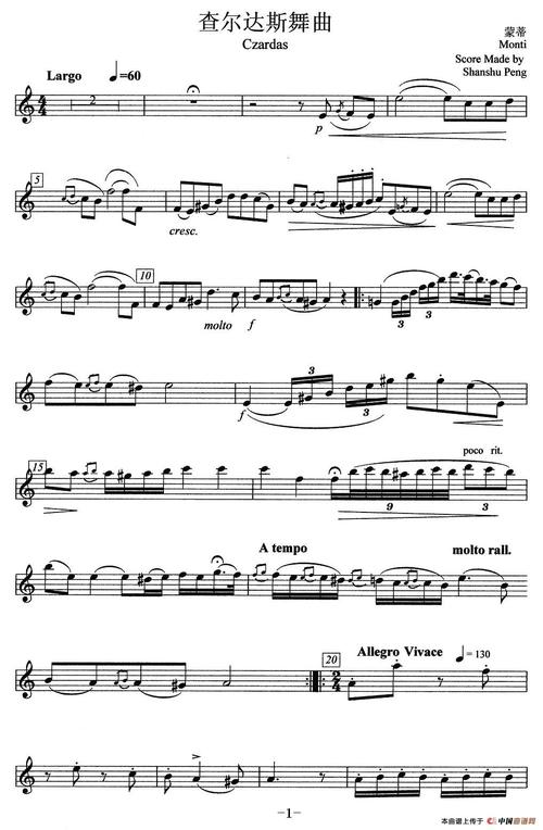曲谱名:查尔达斯舞曲萨克斯谱