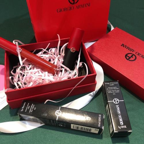 阿玛尼全套礼盒 阿玛尼红管唇釉(图片色号可选) 阿玛尼挚爱口红(图片