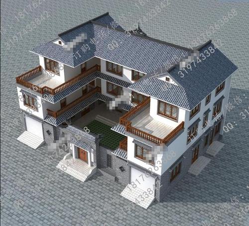 300平米三层兄弟双拼四合院别墅图纸农村中式房屋设计