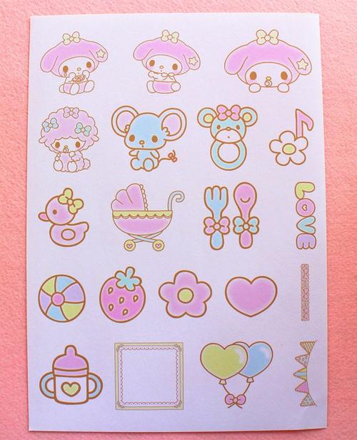 满28元包邮可爱卡通粉嫩系美乐蒂手账必备贴纸a4不干胶纸质72