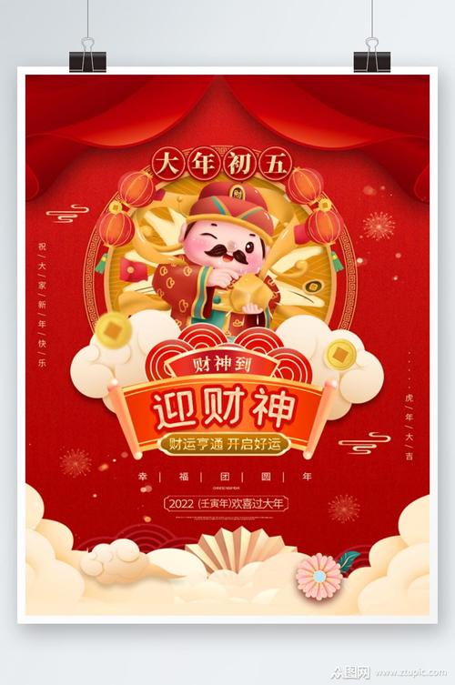 国潮风2022年虎年新年春节年俗大年初五