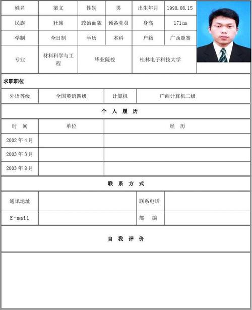 个人简历表格下载word
