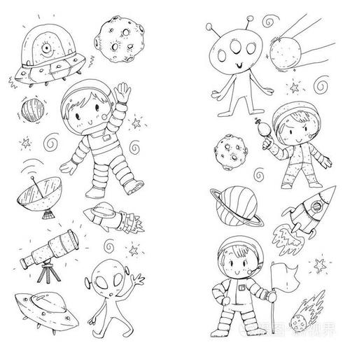 月球表面幼儿园的孩子们玩太空探险外星人飞碟太空船火箭孩子男孩和