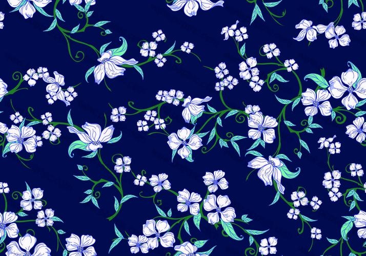 蓝色底纹白色碎花印花图案
