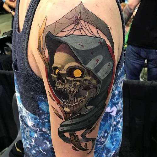 new school大臂骷髅纹身图案