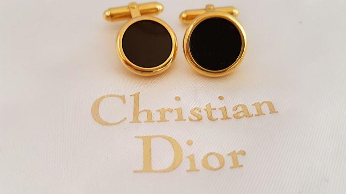 christian dior - 玛瑙黑色石头袖扣 - 复古品