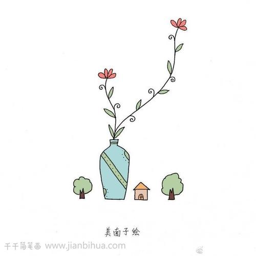 一组雅致的插花主题简笔画