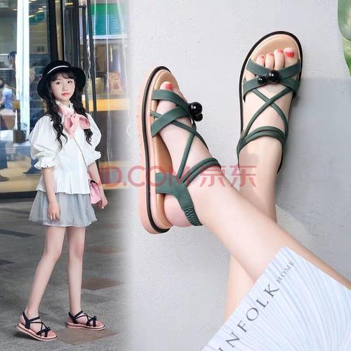 女孩凉鞋9-14岁中小学生少女生凉鞋夏天魔术贴一鞋两穿时尚中大童 006