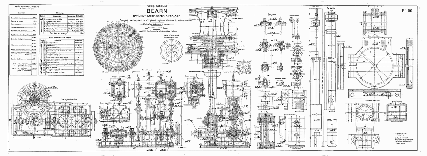 法国航母贝亚恩1927年版本原始设计图