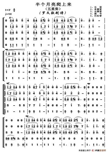 半个月亮爬上来(木管五重奏 高清版)_简谱