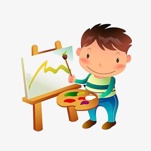 卡通小男孩拿着调色板画画
