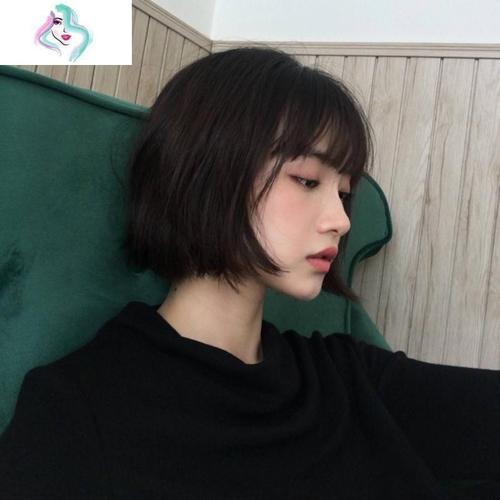 假发女短发空气刘海学生bobo头短直发蓬松逼真梨花内扣修脸全头套你