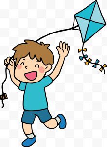 奔跑着放风筝的男孩