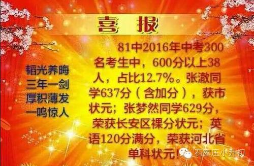 2016年石家庄中学【中考喜报】盘点