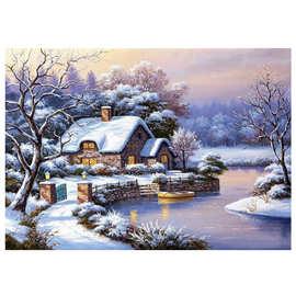 钻石画批发新款圣诞节雪景贴钻画欧美客厅风景挂画厂家货源直销