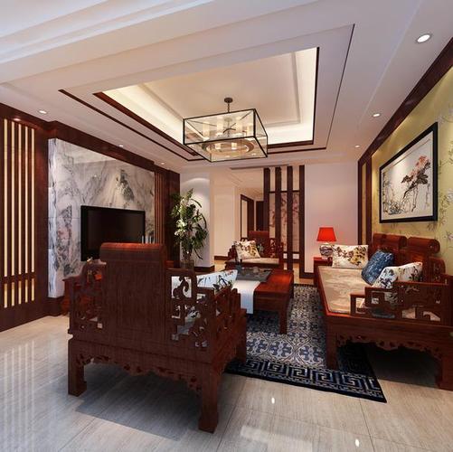 中式风格别墅客厅电视背景墙装修效果图中式风格吊顶图片