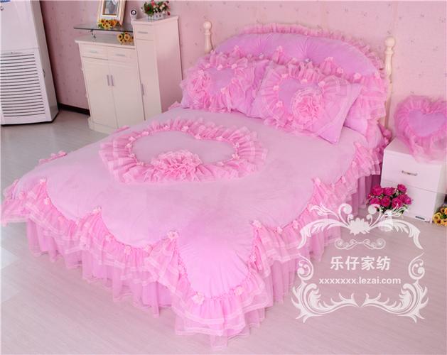 珊瑚绒四件套韩式蕾丝紫色花边公主床品1.8m短毛绒四件套床裙被套