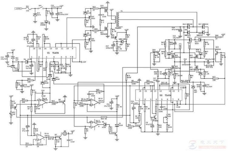 一例车载逆变器的电路原理图,车载逆变器各部分的作用