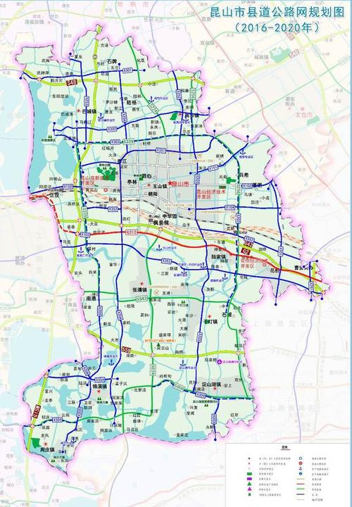 江苏省苏州市昆山市 昆山市县道公路网规划图 2016年-2020年 原图
